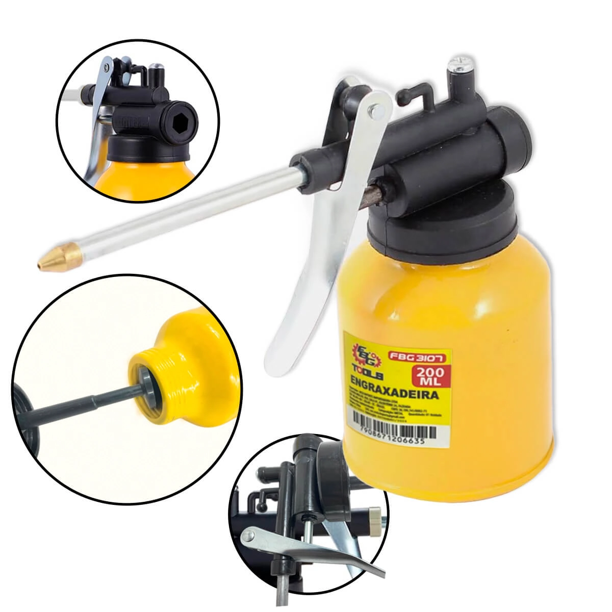 Bomba De Óleo Manual Almotolia Bico Rígido Aço 200ml Profissional