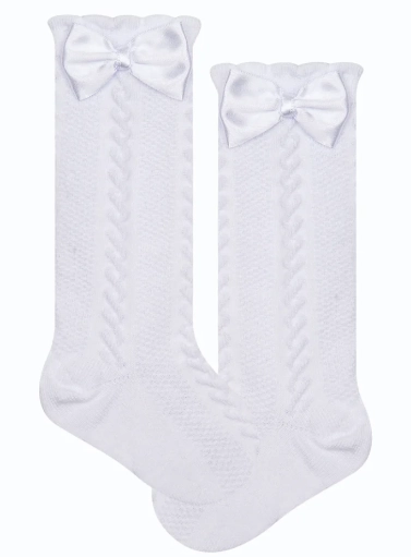 Meia 3 4 Inf Menina Relevo Laco Branco 23 26 1781cia1 Cia Da Meia