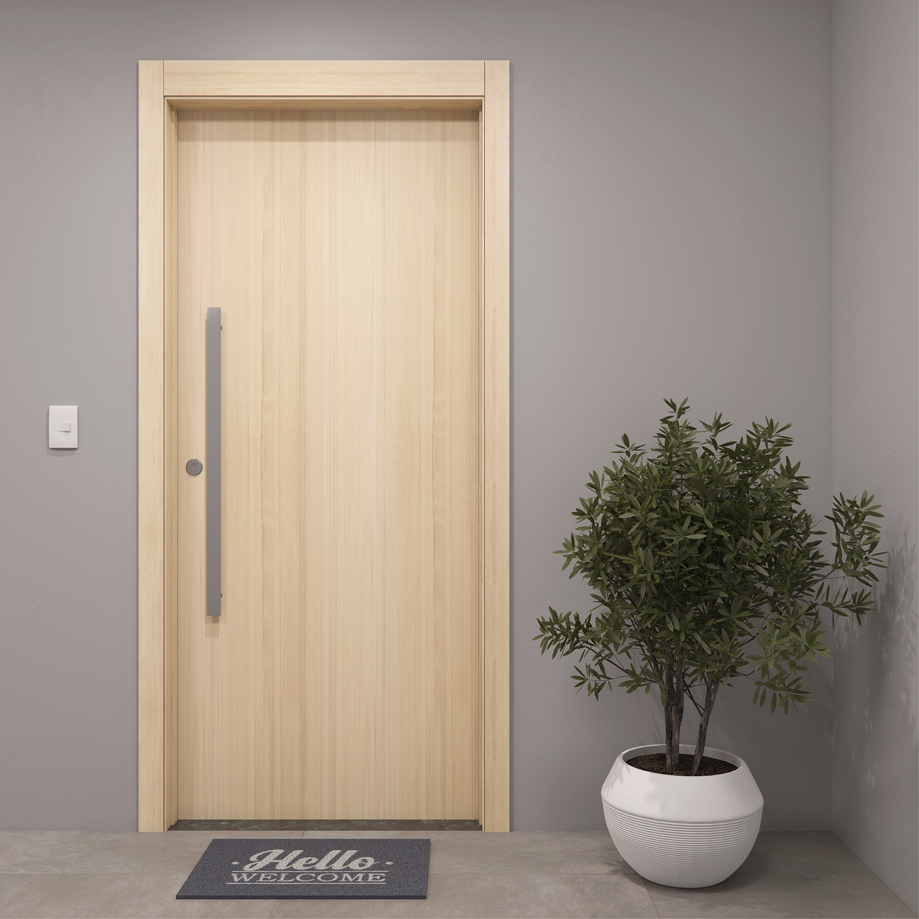 Kit Porta Madeira Pivotante Direito|Esquerdo Marfim 210x90cm Sarrafeada com Batente Wood Touch Concrem