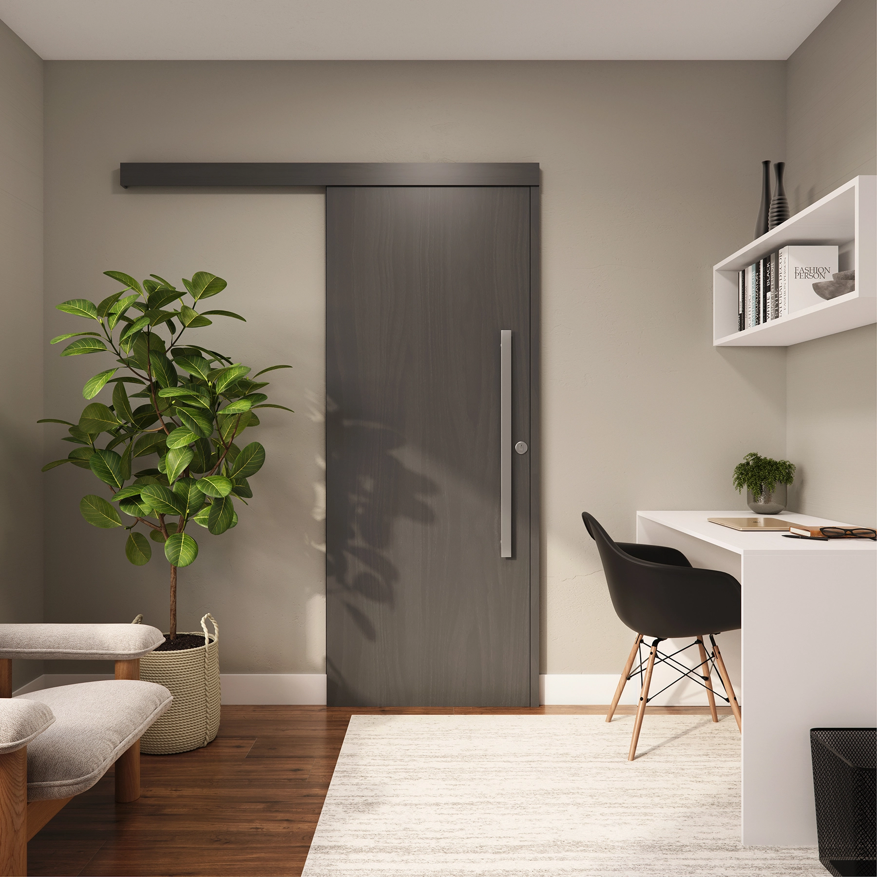 Kit Porta Madeira de Correr Direito|Esquerdo Carvalho 210x82cm Sarrafeada com Batente Wood Touch Concrem