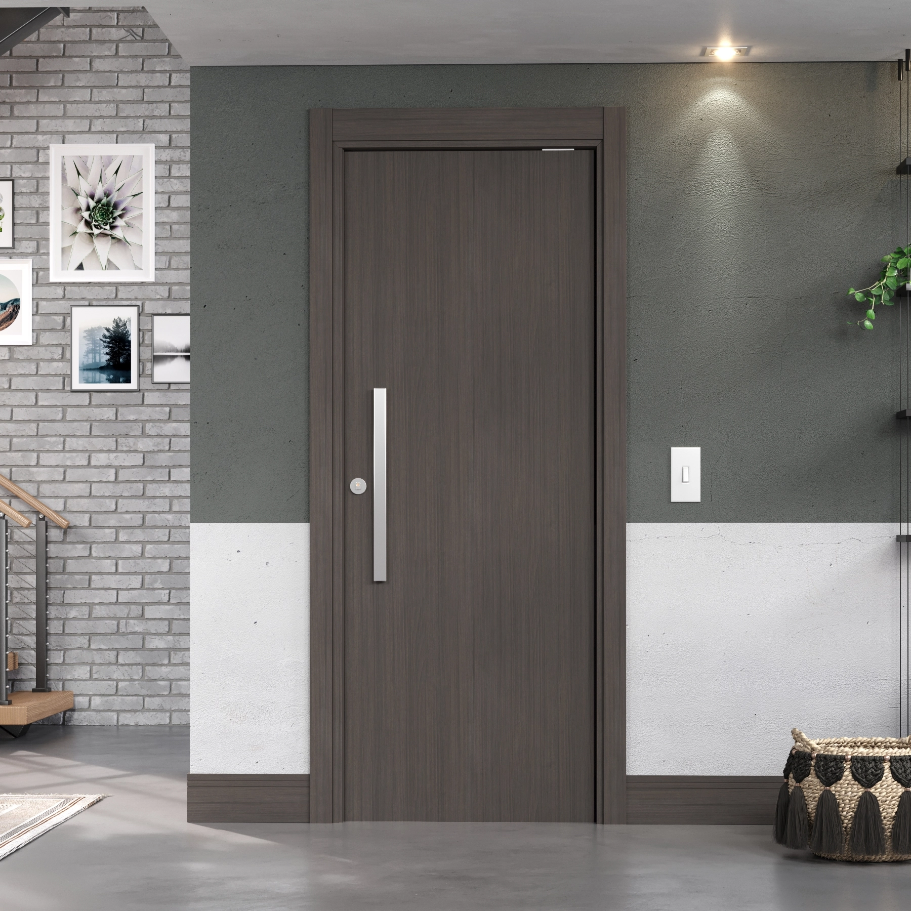 Kit Porta Madeira Pivotante Direito|Esquerdo Carvalho 210x90cm Sarrafeada com Batente Wood Touch Concrem