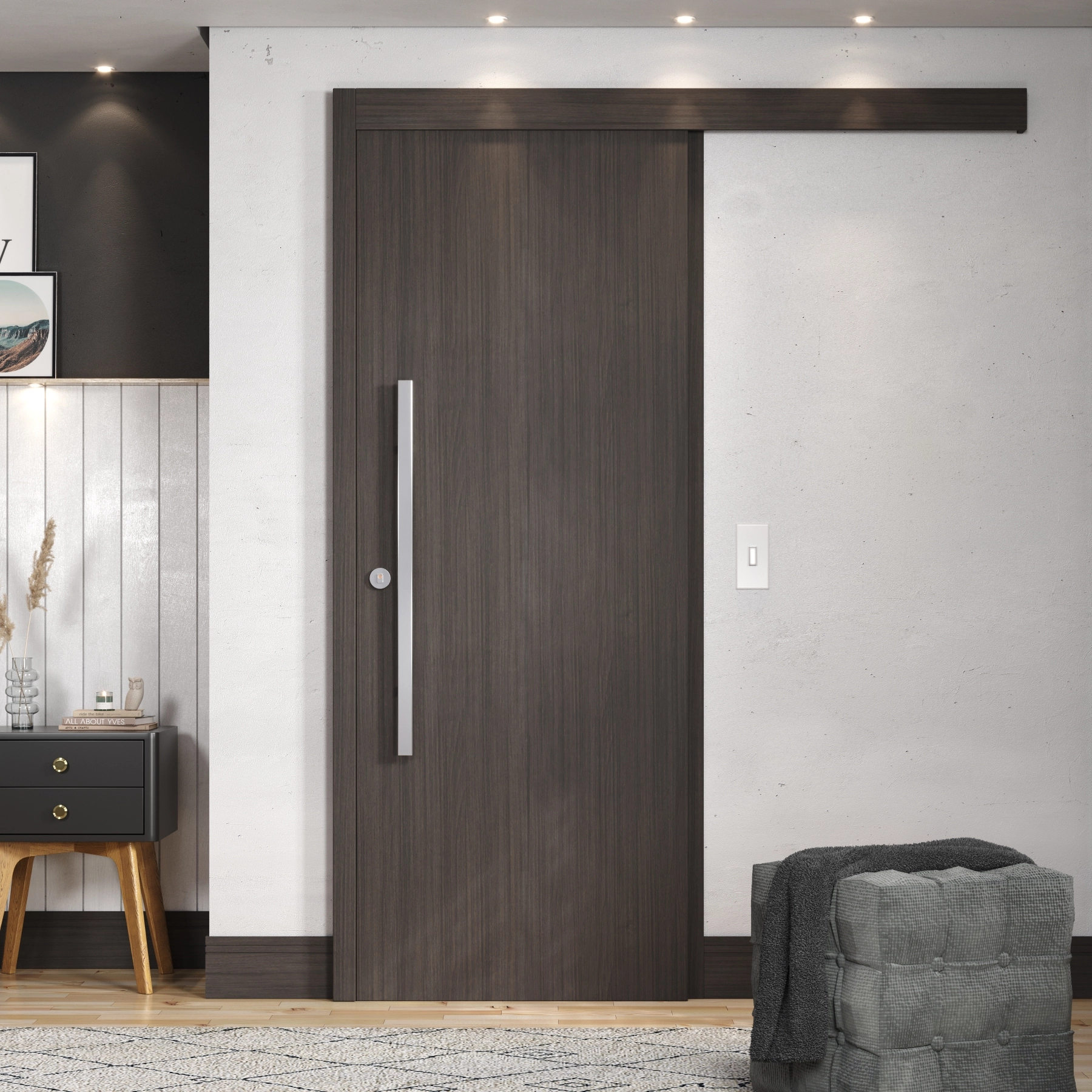 Kit Porta Madeira de Correr Direito|Esquerdo Carvalho 210x72cm Sarrafeada com Batente Wood Touch Concrem
