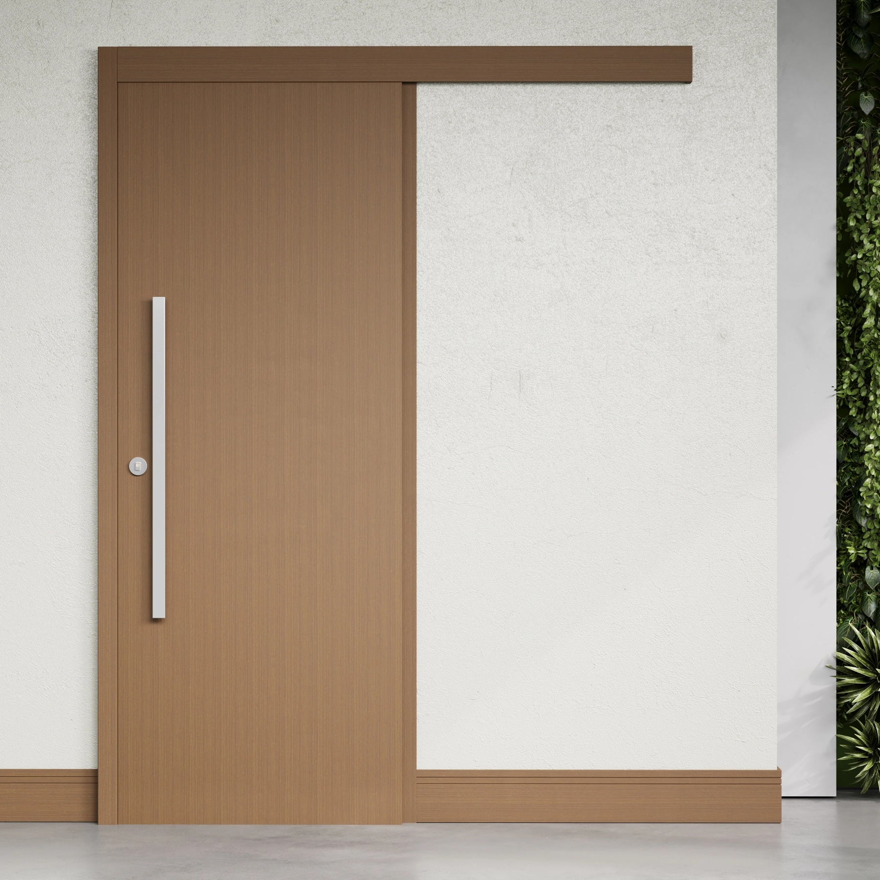 Kit Porta Madeira de Correr Direito|Esquerdo Mocaccino 210x72cm Sarrafeada com Batente Wood Touch Concrem