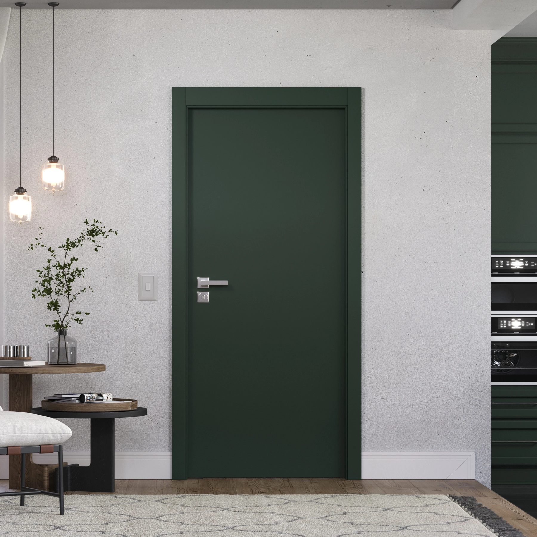 Kit Porta Madeira de Giro Direito|Esquerdo Green 210x60cm Sarrafeada com Batente Lisa Concrem Wood