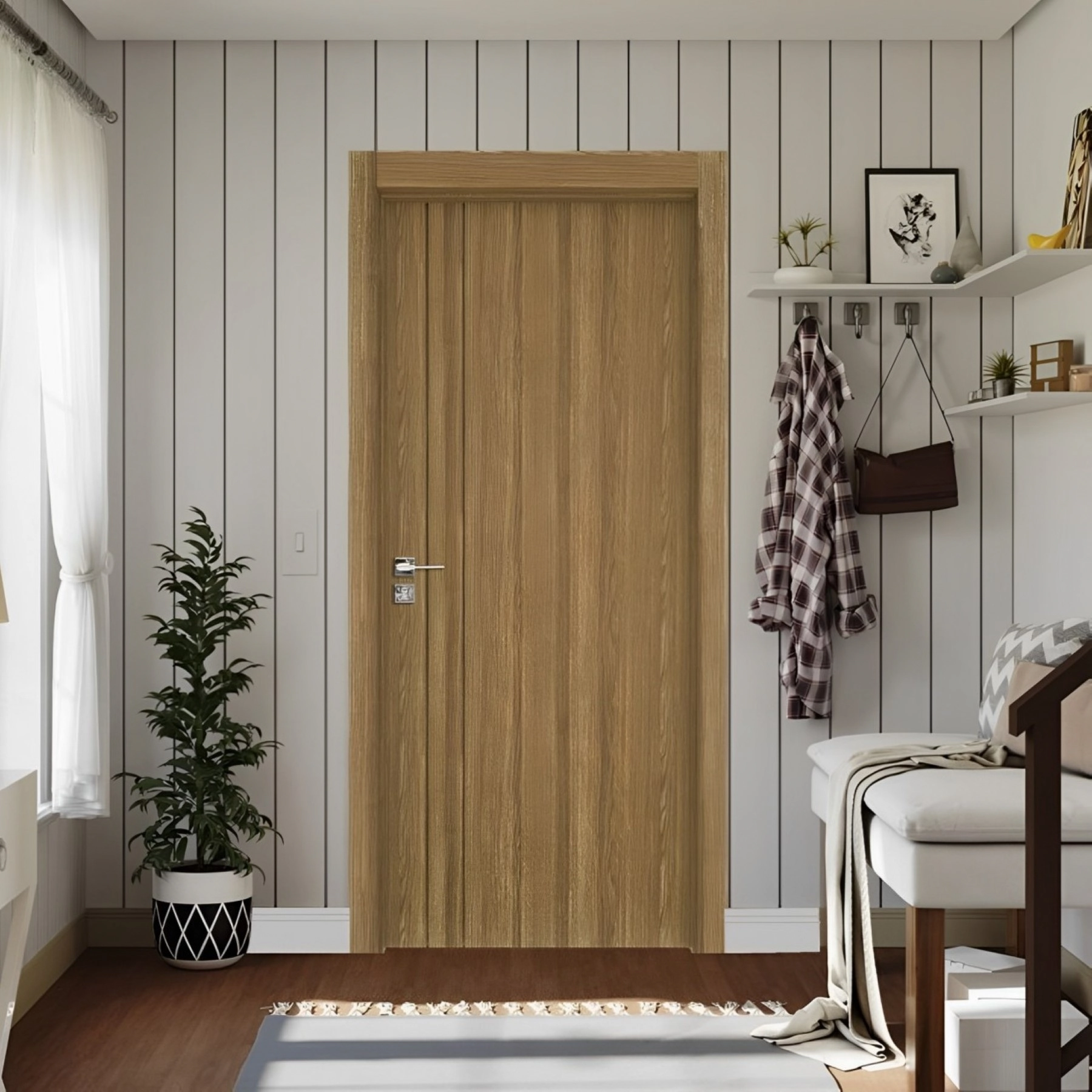 Kit Porta Madeira de Giro Direito|Esquerdo Italy 210x60cm Sarrafeada Batente 12 a 19cm Essenziale Concrem Wood