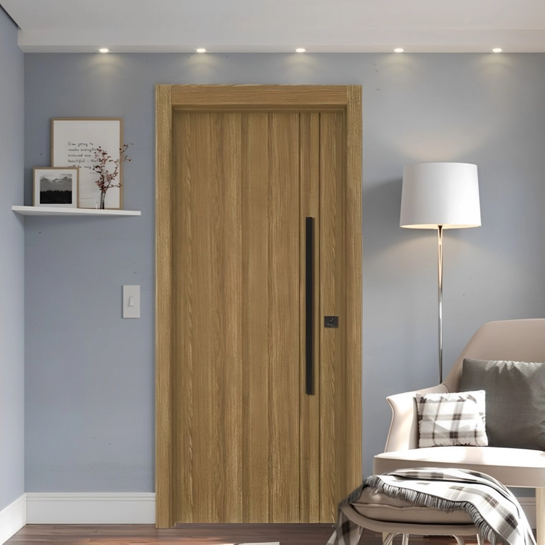 Kit Porta Madeira Pivotante Direito|Esquerdo Italy 210x90cm Sarrafeada Batente 12 a 19cm Essenziale Concrem Wood