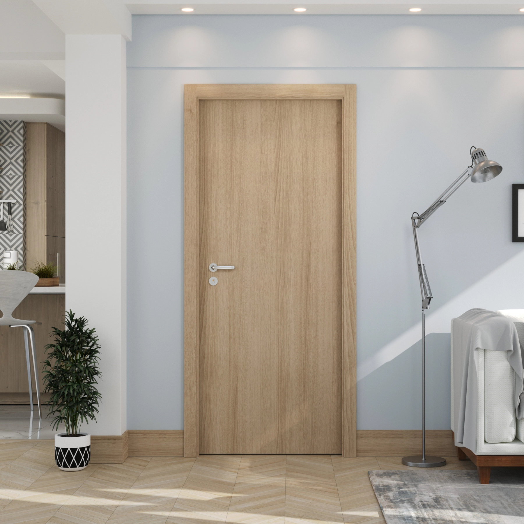 Kit Porta Madeira de Giro Direito|Esquerdo Marfim 210x70cm Sarrafeada Batente 7,5 a 16cm Essenziale Concrem Wood