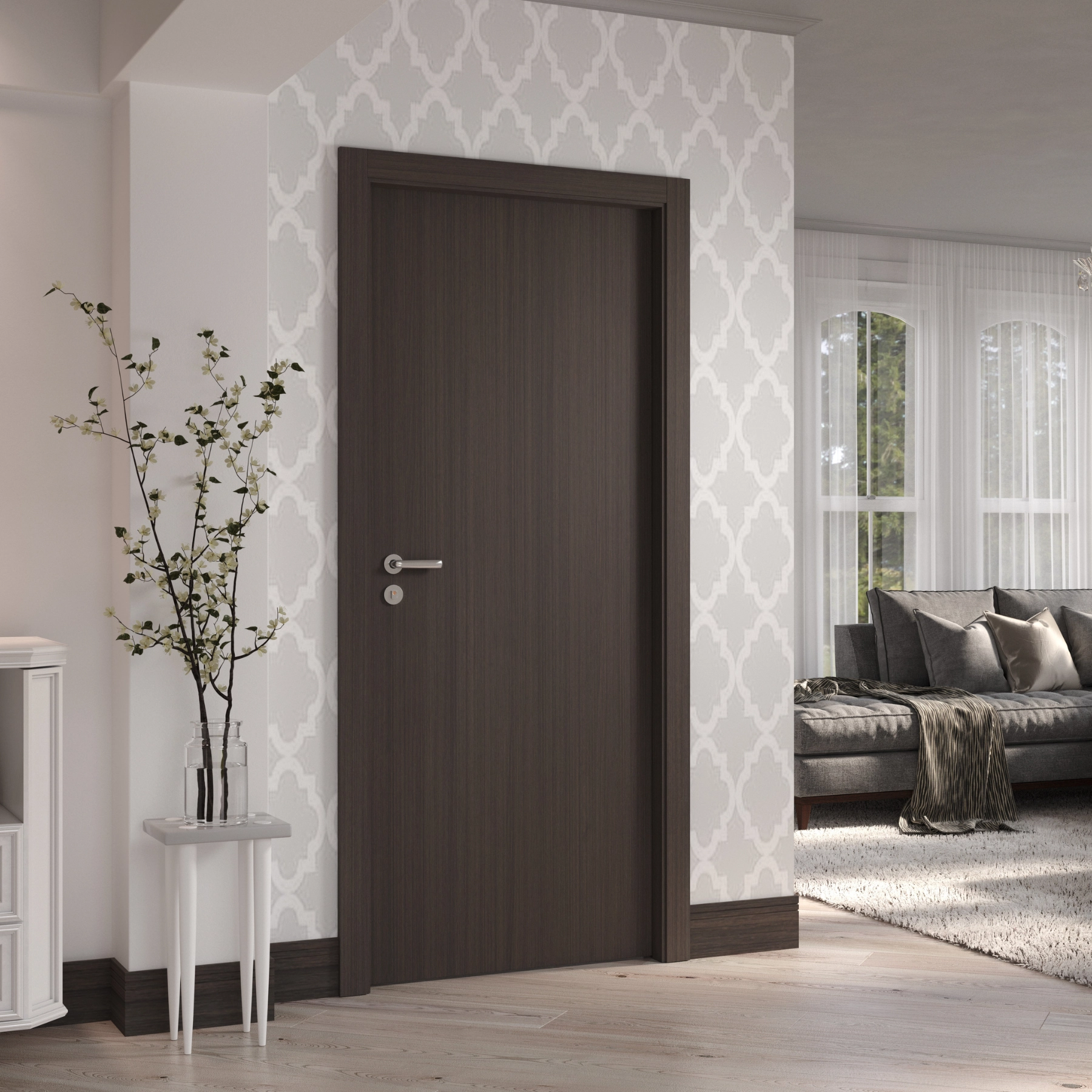 Kit Porta Madeira de Giro Direito|Esquerdo Carvalho 210x60cm Sarrafeada Batente 7,5 a 16cm Essenziale Concrem
