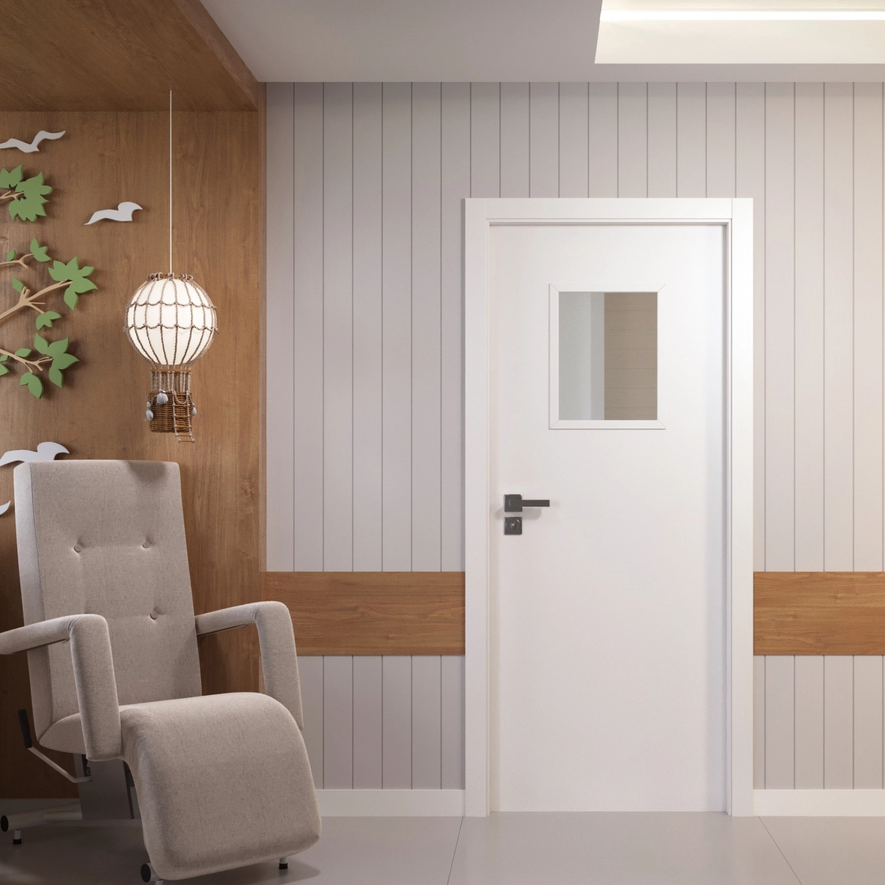 Folha de Porta Madeira Direito|Esquerdo Branco 210x80x3,5cm com Visor Sarrafeada Essenziale Concrem