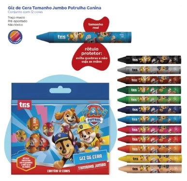 Giz Cera Jumbo Patrulha Canina C/12 Cores Tris
