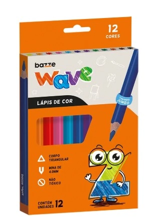 Lapis P/colorir Wave Jumbo Triangular 12 Cores 15cm Bazze