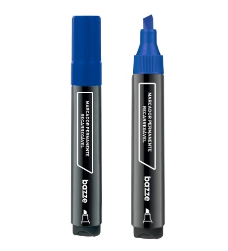 Marcador Permanente Recarregavel Azul Bazze