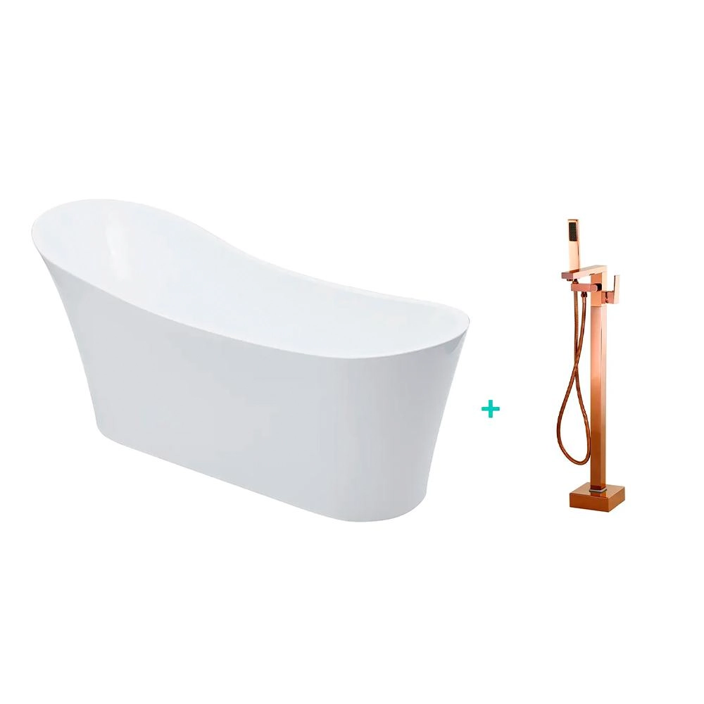Kit Banheira de Imersão Acrílico 165 cm Azurita e Misturador de Piso Monocomando Pingoo.casa - Dourado Rose