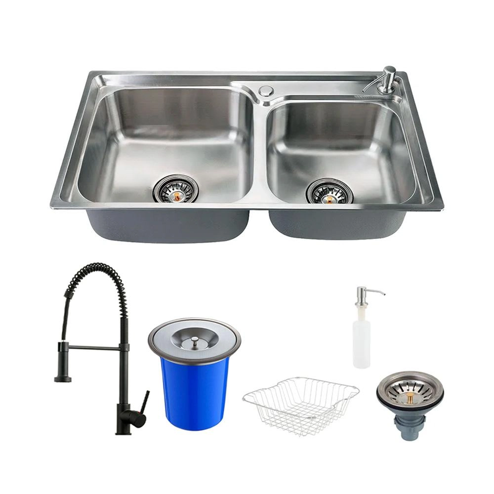 Cuba Para Cozinha Aço Inox Com Lixeira E Acessórios Potiguara E Torneira Monocomando Envira Pingoo.casa - Preto