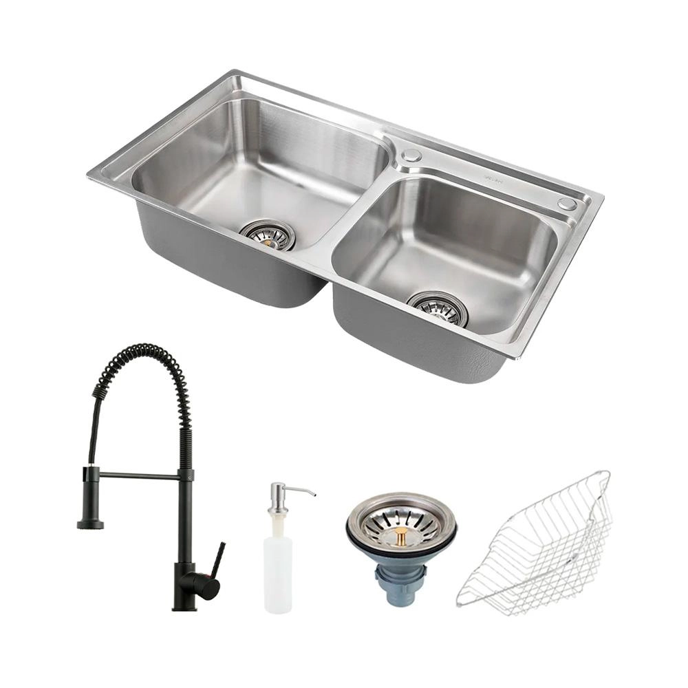 Cuba Para Cozinha Aço Inox Com Acessórios Ticunas E Torneira Monocomando Envira Pingoo.casa - Preto