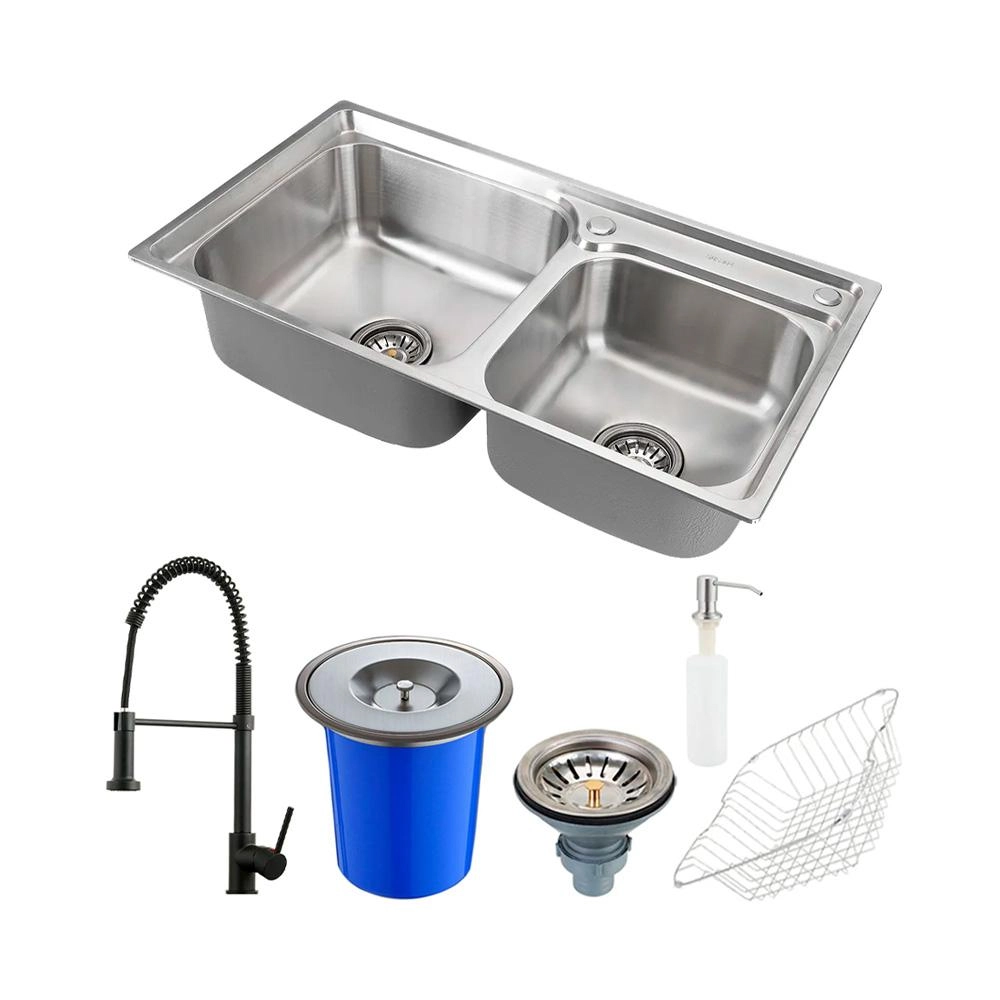 Cuba Para Cozinha Aço Inox Com Lixeira E Acessórios Ticunas E Torneira Monocomando Envira Pingoo.casa - Preto