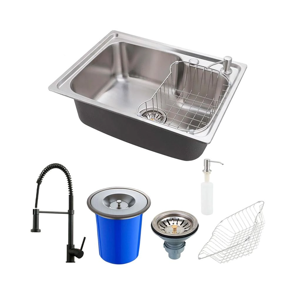 Cuba Para Cozinha Aço Inox Com Lixeira E Acessórios Matis E Torneira Monocomando Envira Pingoo.casa - Preto