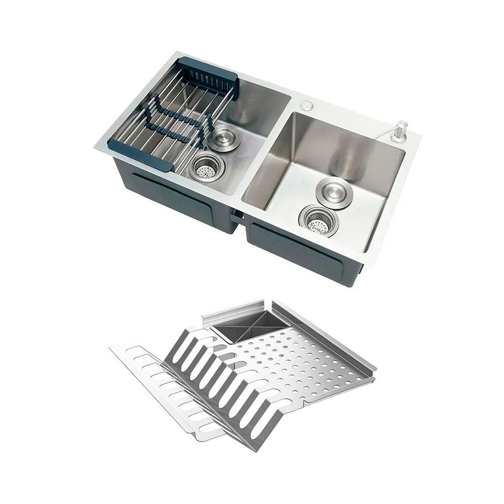 Kit Cuba Dupla Para Cozinha Gourmet Com Escorredor Aço Inoxidável Awá Pingoo.casa - Prata