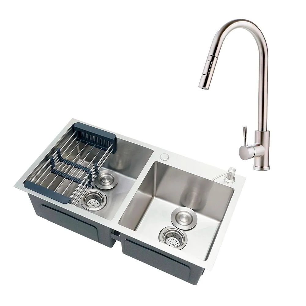 Kit Cuba Para Cozinha Awá E Torneira Misturador Monocomando Em Aço Inox Iriri - Prata