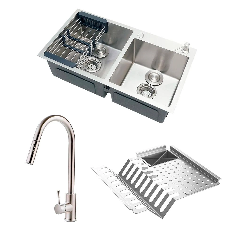 Kit Cuba Para Cozinha Com Escorredor Awá E Torneira Misturador Monocomando Em Aço Inox Iriri - Prata