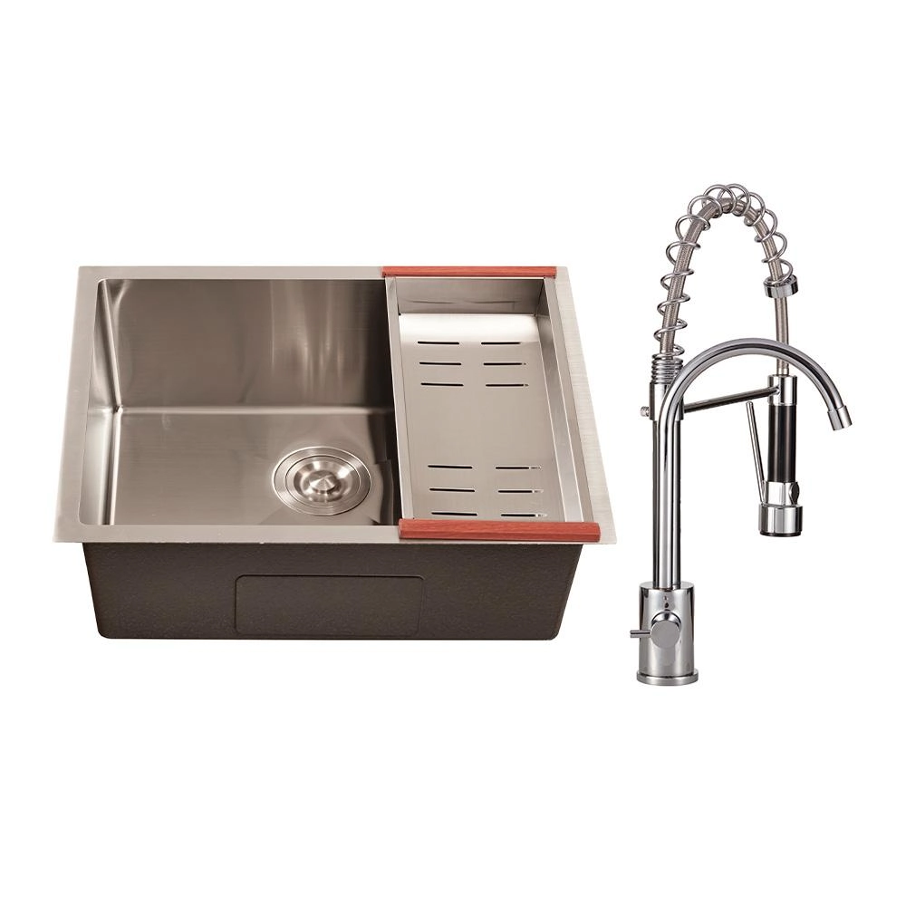 Kit Cuba Para Cozinha Terena 58 Cm E Torneira Misturador Monocomando Saída Para Filtro Carandaí - Prata