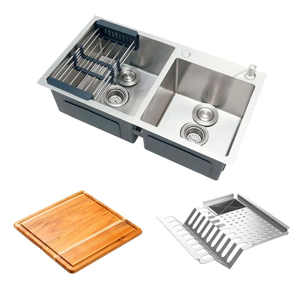 Kit Cuba Para Cozinha Gourmet Com Escorredor E Tábua De Corte Awá Aço Inox 304 - Prata