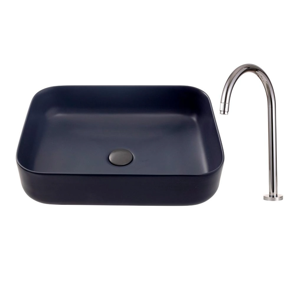 Kit Cuba Para Banheiro Retangular Slim Cerâmica Fluorita E Torneira Alta Javari - Cinza Fosco E Prata Cromado