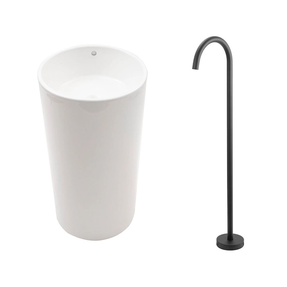 Kit Cuba De Piso Para Banheiro Espinélio E Misturador De Piso Timonha - Branco E Preto
