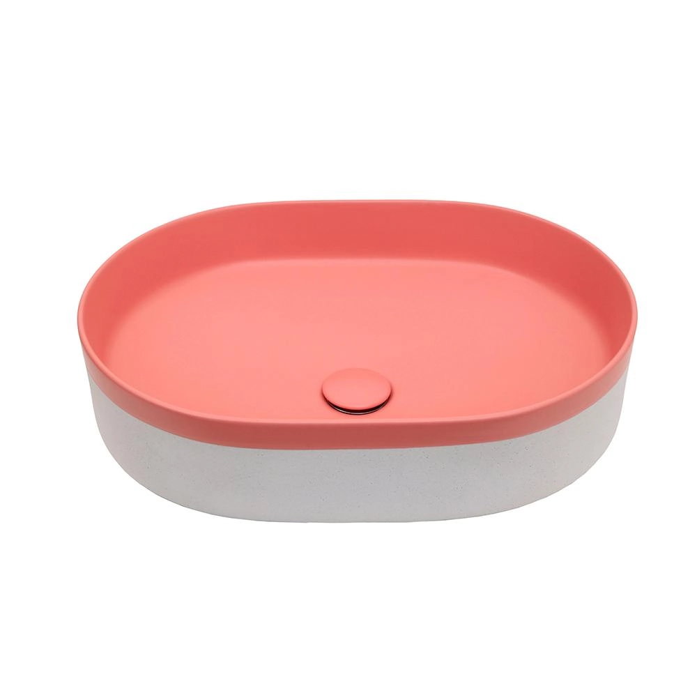 Cuba De Apoio Para Banheiro Oval Louça Cerâmica Coral Pingoo.casa - Rosa E Branco
