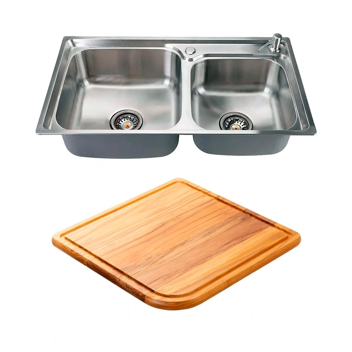Kit Cuba Dupla Gourmet Para Cozinha Com Acessórios Aço Inox 201 78x43cm E Tábua De Corte Potiguara Pingoo.casa