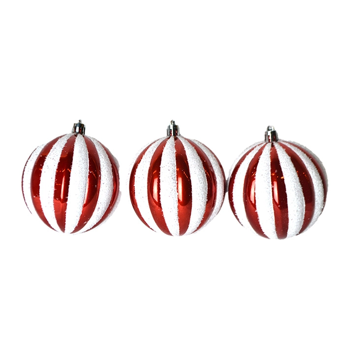 Bola Natal Vermelha Branca 10cm 3un Bd2393 Tok Da Casa