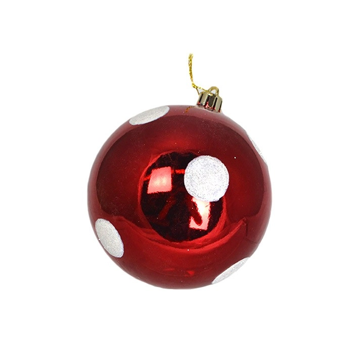 Bola Natal Vermelha Branca 8cm Bd2424 Tok Da Casa