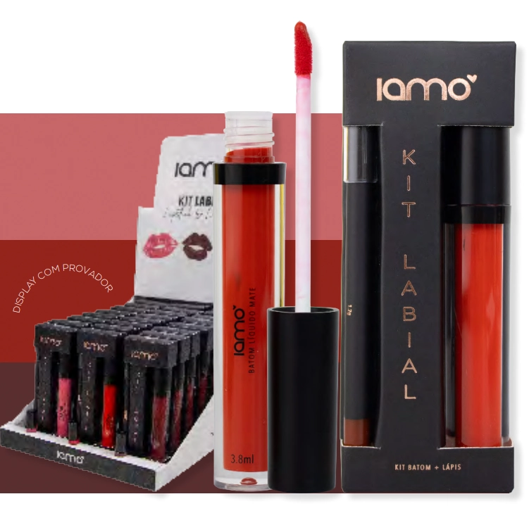 Kit Labial Batom Liquido E Lapis Contorno Iamo Marrom