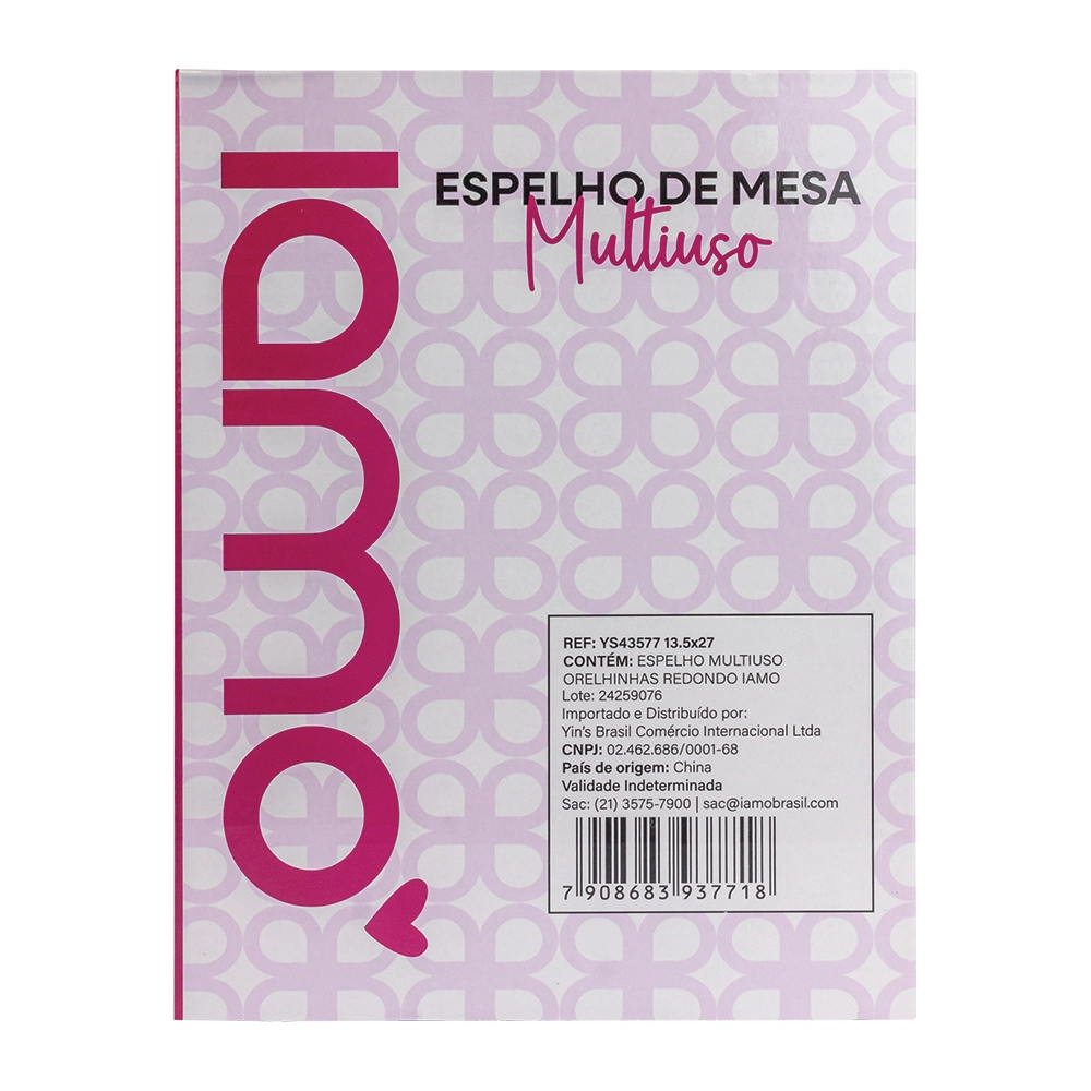 Espelho Multiuso Orelhinhas Rosa Redondo Iamo