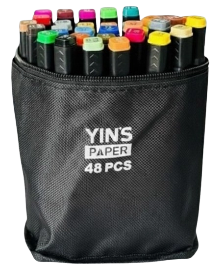 Kit De Canetas Marcadoras Ponta Dupla 48 Cores Yins Paper
