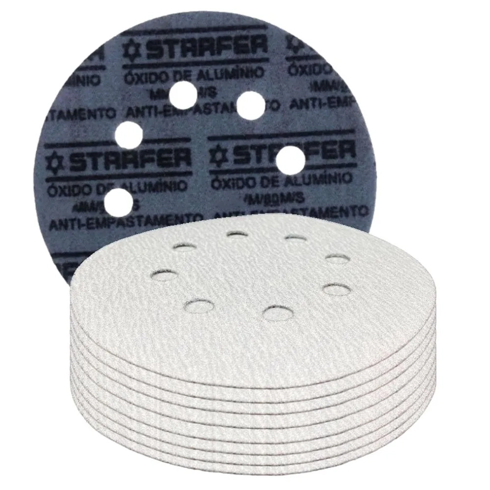 Kit 10 Disco De Lixa Velcro Branco Starfer 125mm Grão 800