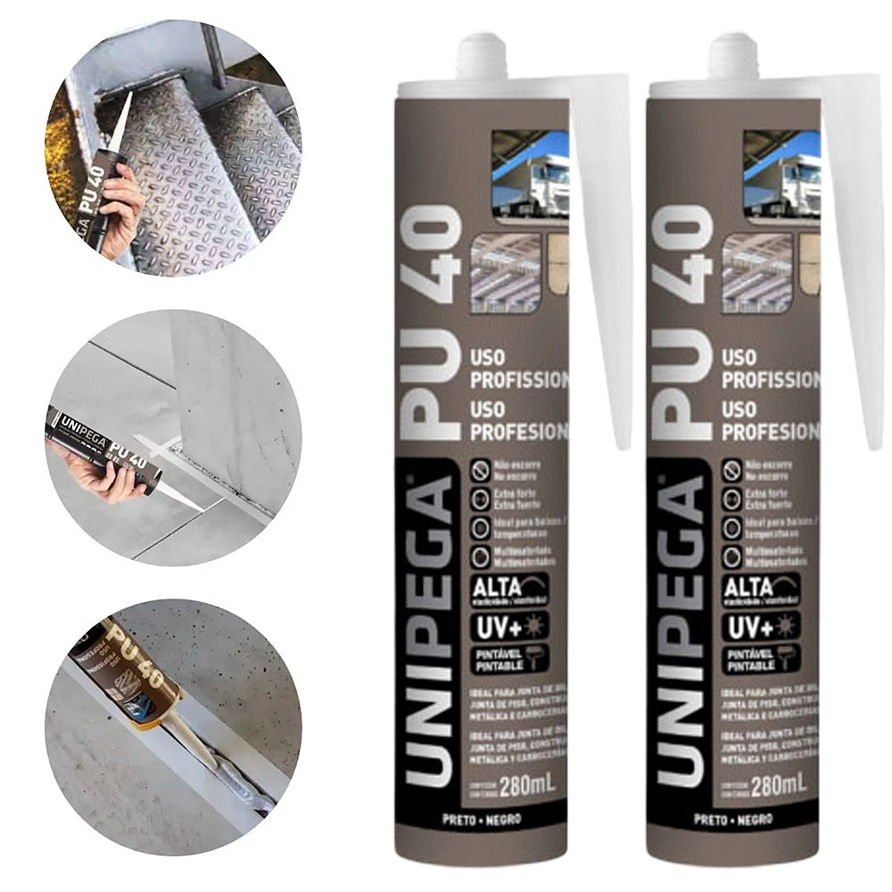Kit 2 Adesivo Selante Pu 40 400g/280ml Unipega Preto
