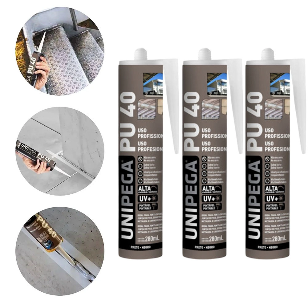 Kit 3 Adesivo Selante Pu 40 400g/280ml Unipega Preto