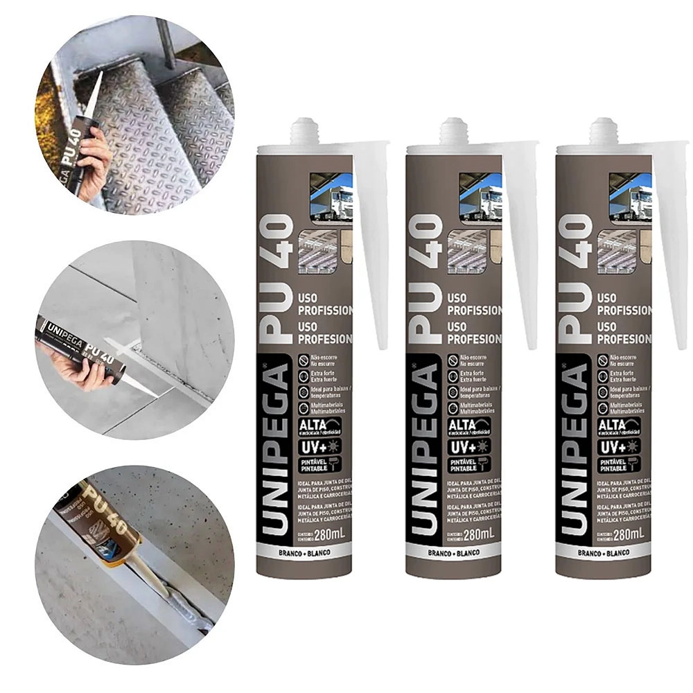 Kit 3 Adesivo Selante Pu 40 400g/280ml Unipega Branco
