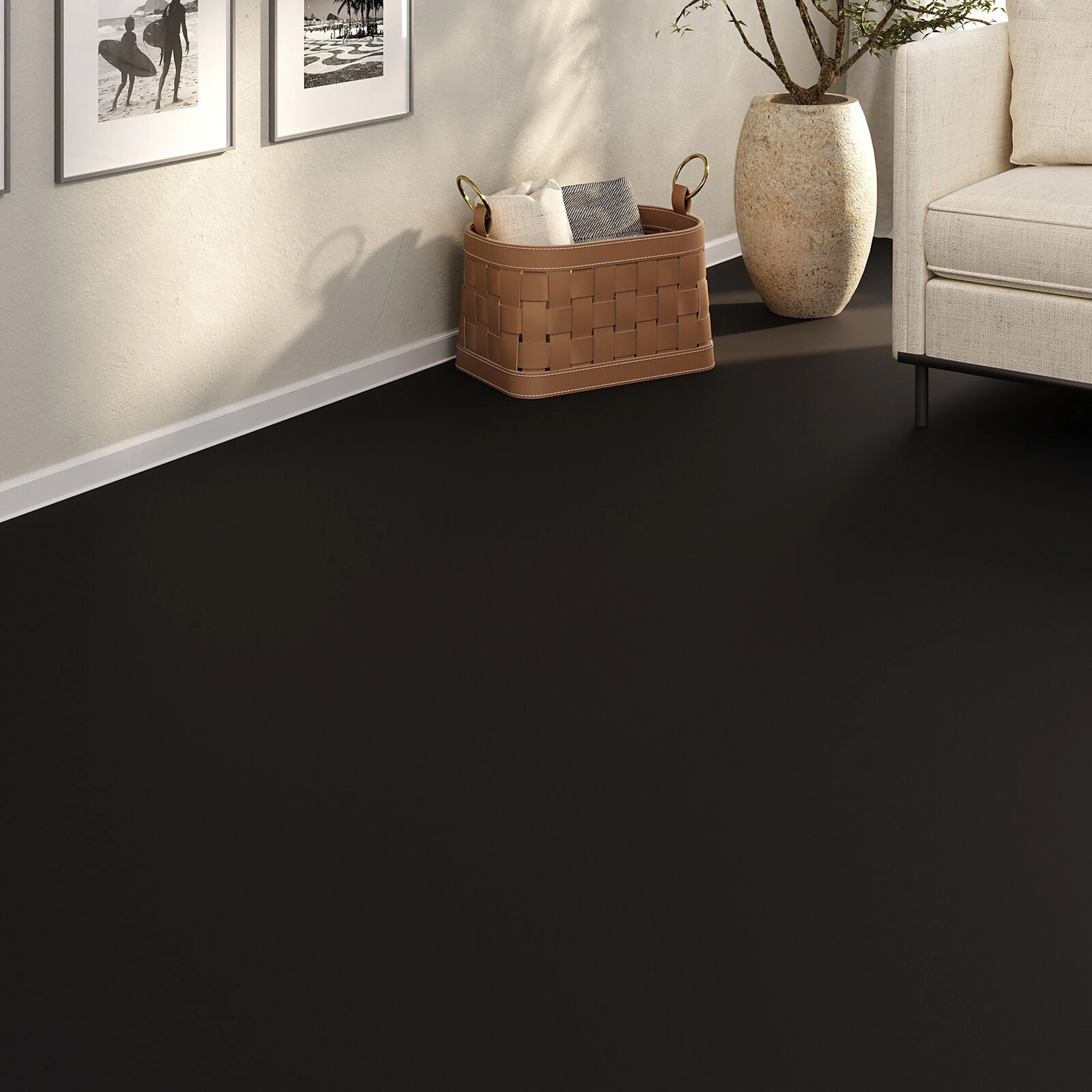 Manta Vinílica 0,7mm Antiderrapante 20m² Sala Quarto Resistente Liso Fosco Fosco Preto
