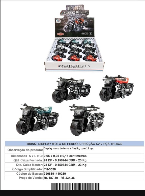 Ap Toys Moto De Ferro Cf 016 Processo Produtivo: Moldagem Por Injeo, Montagem E Embalagem; Dimenso: