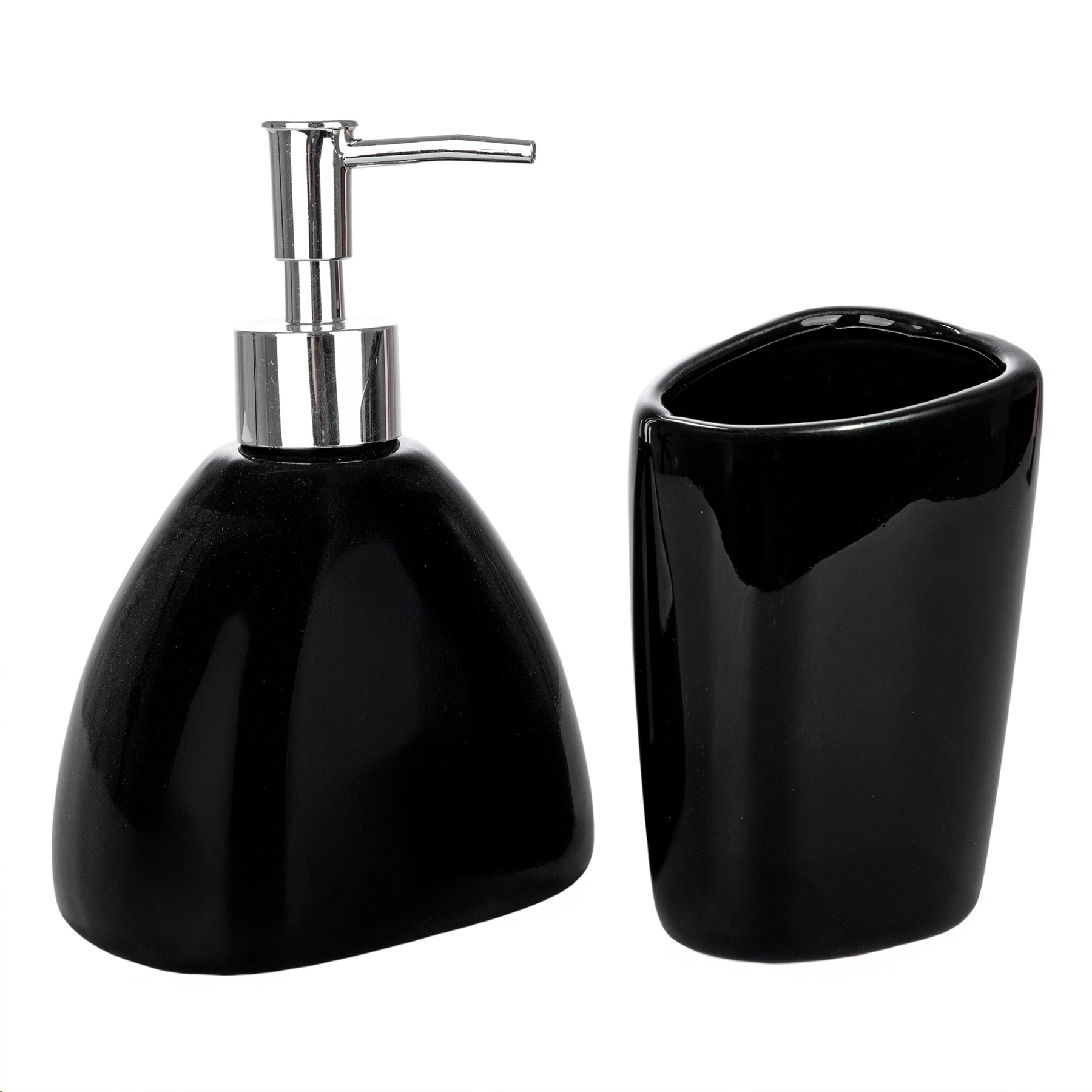 Kit Acessórios de Bancada para Banheiro 2 Peças Cerâmica Preto Mix Bianchini