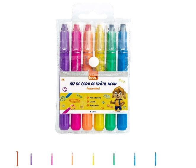 Giz De Cera Retratil C/6 Cores Neon Brw