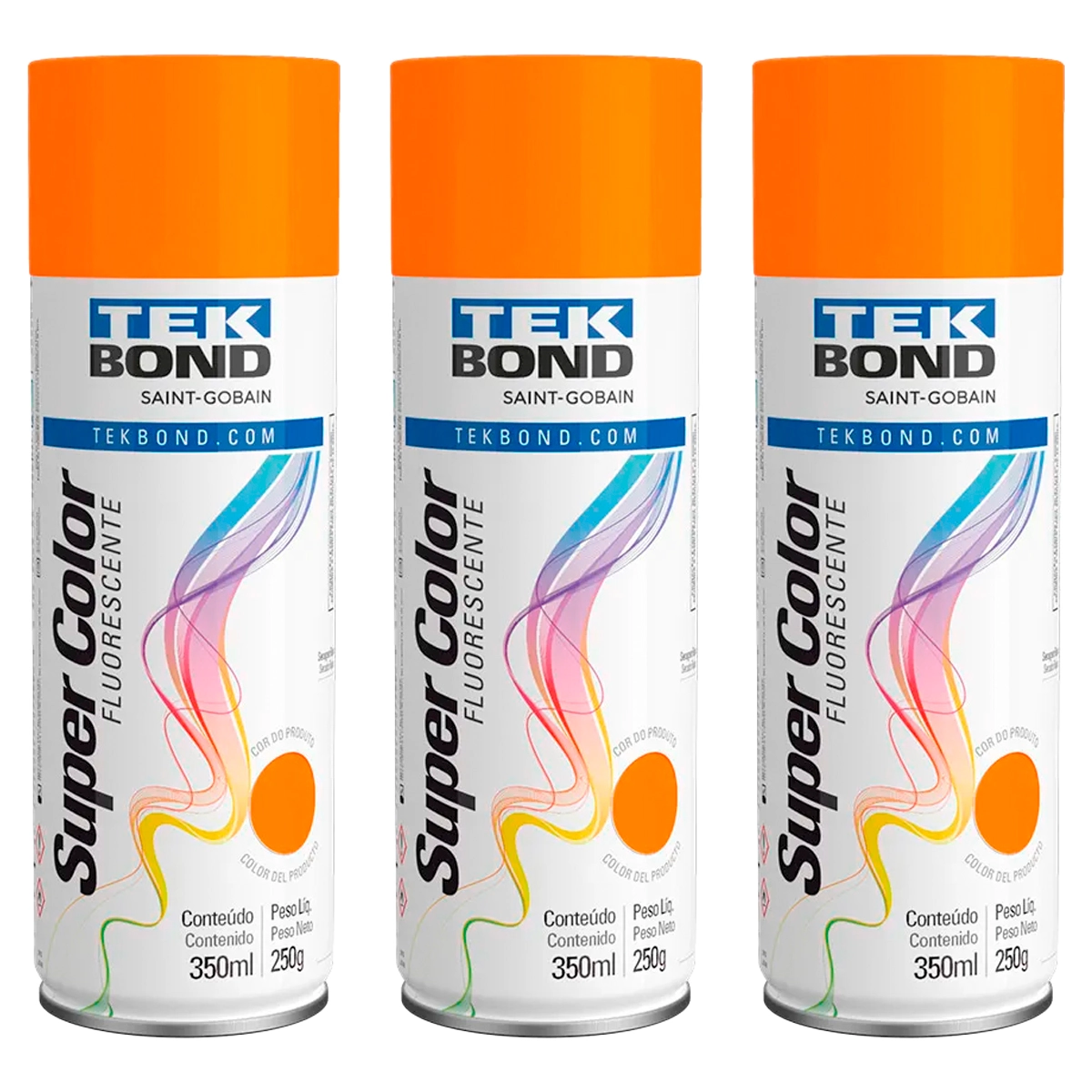 Kit Com 3 Spray Tek Bond Laranja Brilhante 350ml Uso Geral