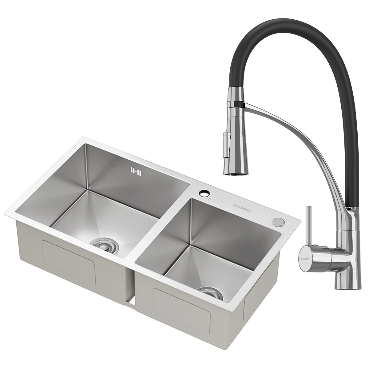Kit Cuba Dupla Gourmet Nápoles Aço Inox 304 E Torneira Gourmet Florença Monocomando Goldenx