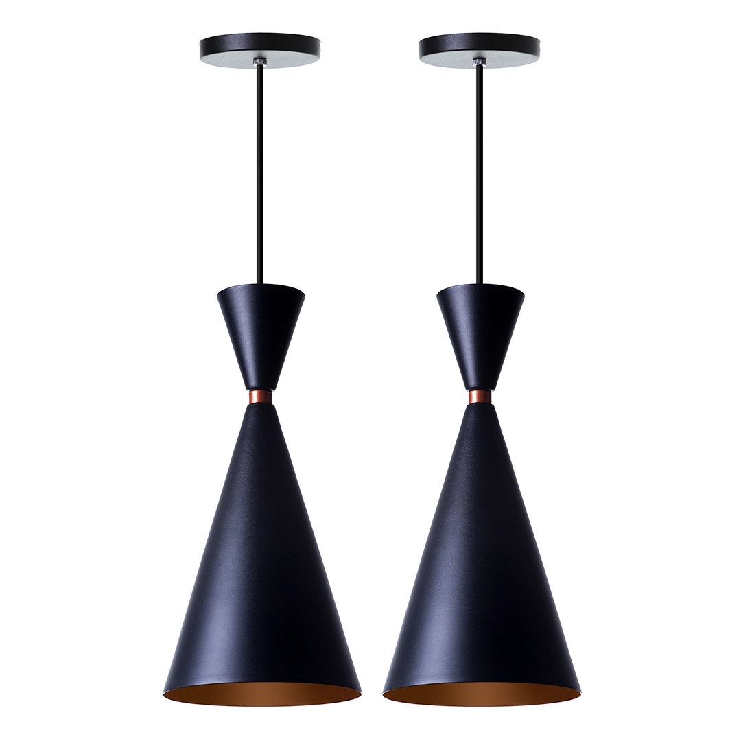 Kit 2 Pendentes Moscou Gourmet Alumínio Decorações: Preto Com Cobre