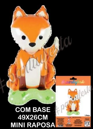 Balao Metalizado Com Base Mini Raposa 49x26cm