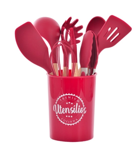 Kit Utensilios Cozinha Madeira/silicone Verm C/9pcs Winth