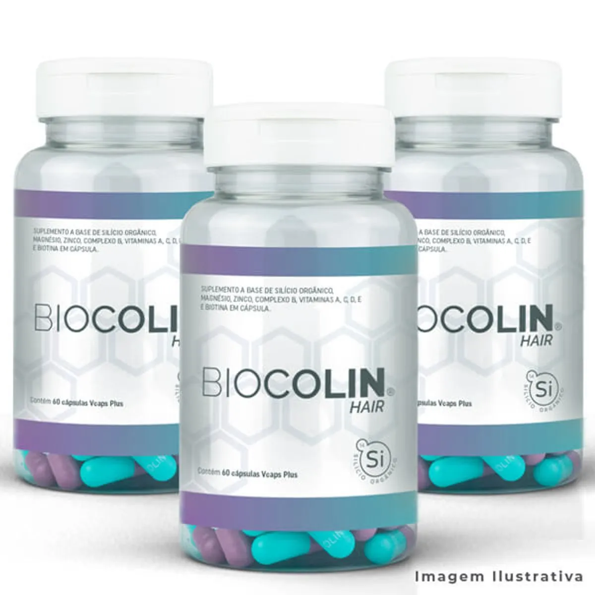 Kit 5 Biocolin Hair - 5 Potes Com 60 Cápsulas De 500Mg - Suplemento Alimentar Para Pele, Cabelos E