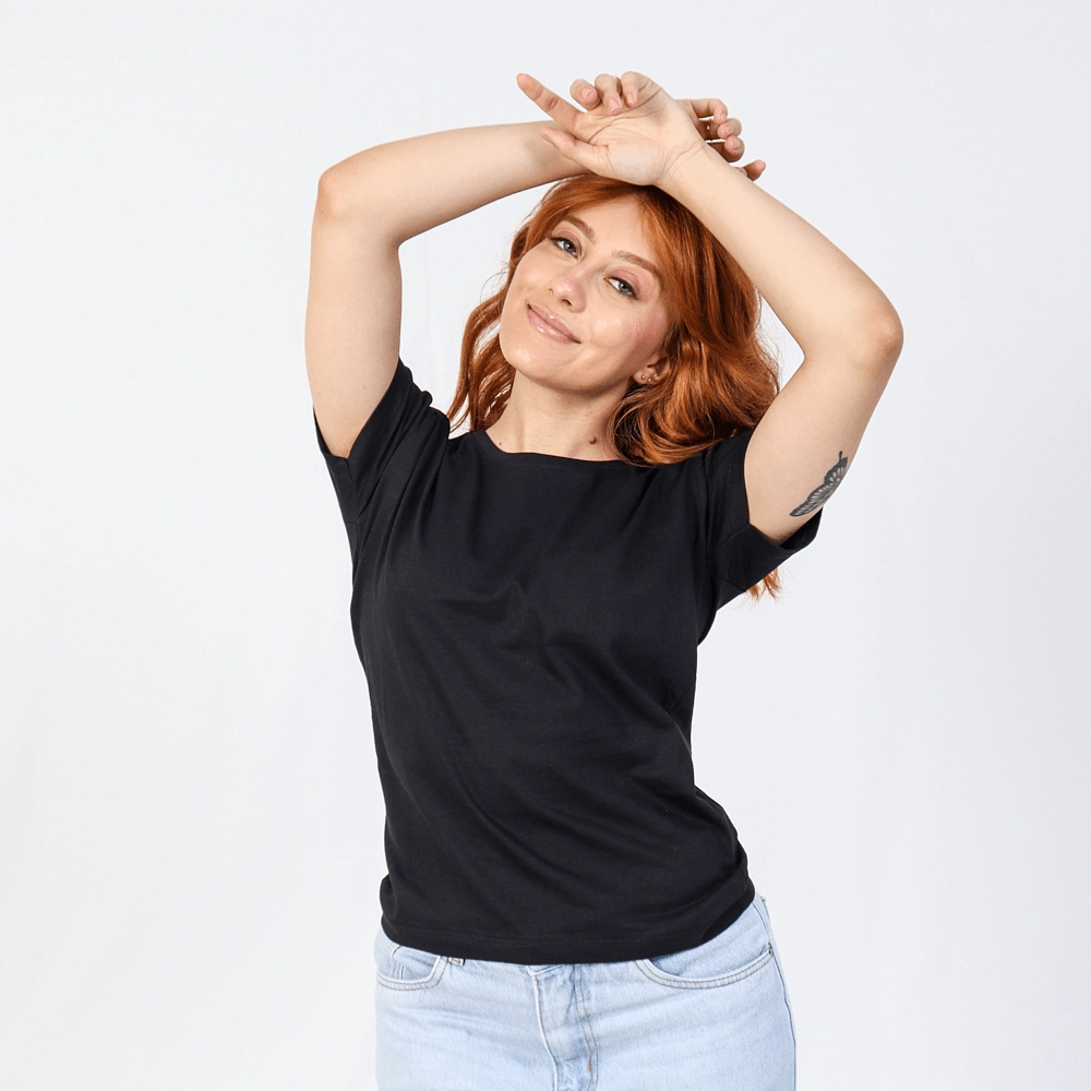 Camiseta Baby Look Feminina 100 Algodão Cor Preto Tamanho G